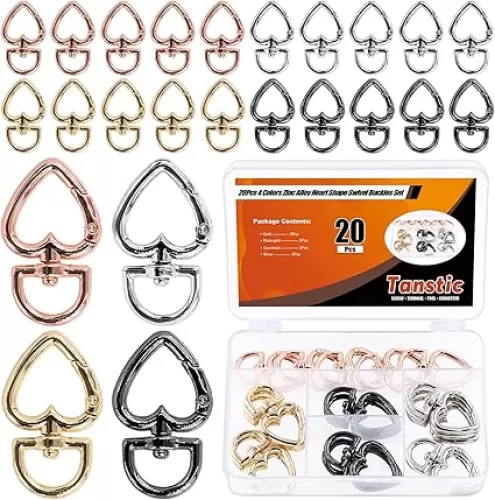 Tanstic 20Pcs 4 Colors Heart Shape Keychain Clip, Zinc Alloy Swivel Lobster Clasps Trigger Spring Buckles Keyring Hanging Buckle, Swivel Spring Snap Hook for Keychains(Gold/Silver/Rose Gold/Gun Black)