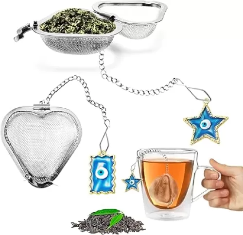 Tea infuser for loose leaf tea, tea diffuser, Heart Shape Stainless Steel tea leaf strainer, evil eye Series Tea Infuser Gift Set (2, Blue Star+Magic Mirror)