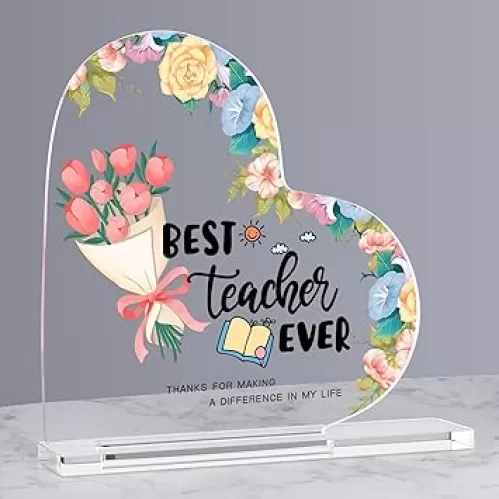 Teacher Appreciation Gifts End of Year Teacher Gifts for Women Men, Heart Shape Desk Sign, Thank You Teacher Gifts, Teacher Retirement Gifts, Flower and Book