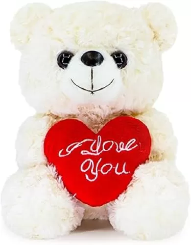 Teddy Bear Plush Toy with Rose and Love Heart, Cute Soft Plush Bear Toy, Suitable for Valentine's Gift for Lover, Mom and Kids (White/Love Heart)