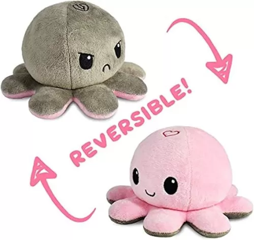 TeeTurtle - The Original Reversible Octopus Plushie - Love + Hate - Cute Sensory Fidget Stuffed Animals That Show Your Mood - Perfect for Valentine