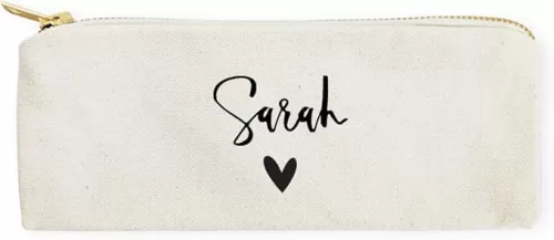 The Cotton & Canvas Co. Personalized Name Heart Small Cosmetic Case and Travel Pouch for Office and On the Go