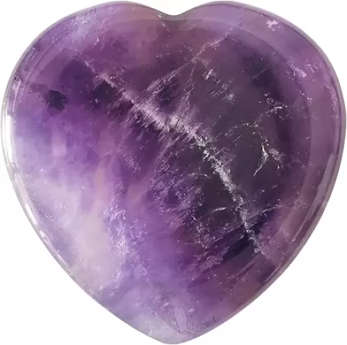 Thumb Worry Stone, Hand Carved Heart Shaped Polished Healing Crystal Stress Relief Pocket Stones, Amethyst