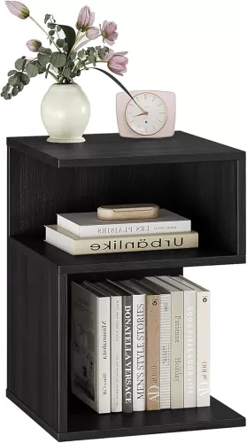 Tokyo S Flip Minimalist 3 Tier End Table - Minimalist 3-Tier Wood Nightstand for Small Spaces with Open Storage - Japanese-Inspired Bedside Table for Bedroom (Reverse, Black)