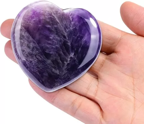 Top Plaza Amethyst Crystals 60mm Natural Large Heart Stone Healing Crystal Polished Gemstone Thumb Pocket Palm Worry Stones Meditation Reiki Balancing Gifts