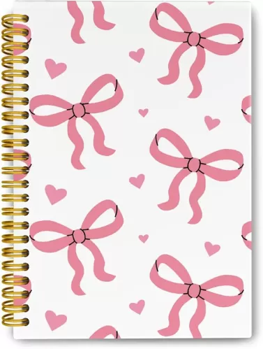 Trendy Coquette Pink Bow Heart Journaling Notebooks, Preppy Notebook Journal for Girls, Pink Office Supplies, Hardcover Spiral Notebooks College Ruled 5.5 x 8.3