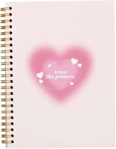 Trendy Preppy Pink Heart Aura Notebook, Trust the Process, Motivational Danish Pastel Notebook Journal for Teen Girl Dorm Work Office School Student Teacher, Hardcover Spiral Notebook 5.5x8.3