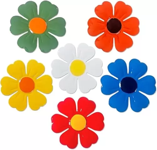 Tsilin 6 Pcs Multicolored Metal Flowers Garden Decor, Heart-Shaped Leaves flower Statues Wall Art Decor Sunflower Hanging Ornament for Indoor Outdoor Backyard Porch Patio Fence Decorations