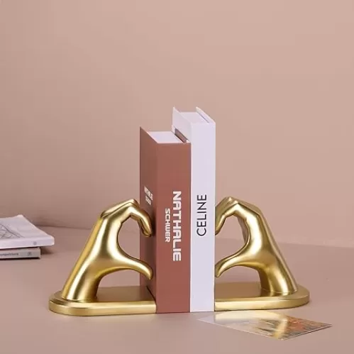 Two Hands Heart Decorative Bookends, Gold Bookends Home Decor, Heart Shaped bookends are Suitable for use on Shelves, Bookshelves, Offices, Divider Decor and Ornaments.