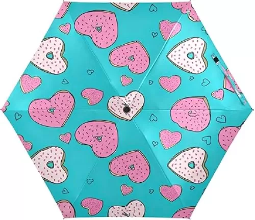 Umbrella for Sun, Lightweight Durable Upf Umbrella for Women, Travel Umbrellas for Sun, Pink White Heart Shaped Blue