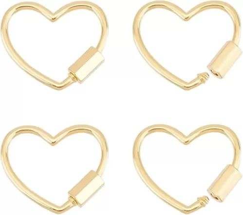 UNICRAFTALE 4Pcs Metal Screw Carabiner Golden Heart Lock Clasp Real 18K Gold Plated Hollow Hoop Core Metal Keychain 21.5mm Long for Jewelry Making Handbag Accessories