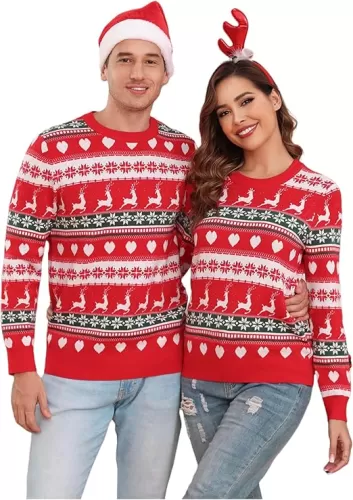 Uniexcosm Family Christmas Sweater Snowflake Reindeer Pattern Long Sleeve Crew Neck Xmas Holiday Pullover Knitwear