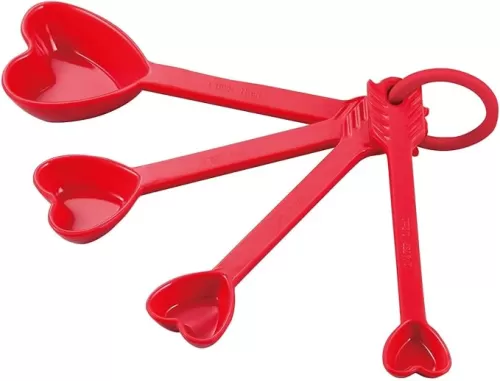 UPware 4-Piece Multi-Purpose Liquid and Dry Melamine Measuring Spoons Set, Home Essentials Cooking and Baking Tools, Measuring Spoons (Heart)