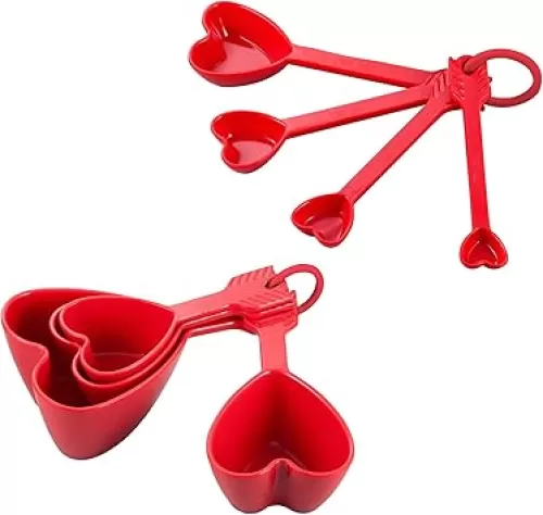 UPware 8-Piece Multi-Purpose Liquid and Dry Melamine Measuring Cups and Spoons Set, Home Essentials Cooking and Baking Tools, Measuring Set (Heart)