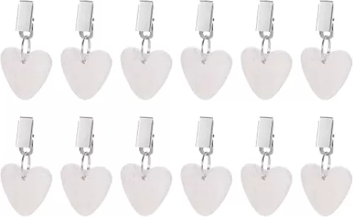 uxcell Tablecloth Weights with Metal Clip, 24PCS Marble Tablecloth Pendant, Heart Shape Tablecloth Pendant Picnic Tablecloth Clips for Decoration, Family Dinner Party (White)