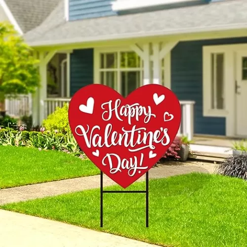 Valentine Metal Garden Stakes Red Love Heart Yard Stake Decorative Lawn Sign for Wedding Anniversary Party Home Outside Lawn Porch Decor