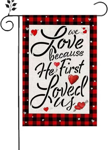 Valentines Day Garden Flag 12x18 Inch Happy Valentine's Day Heart Garden Flag Valentine's Day House Party Decorations Garden Flags Valentine’s Day Flag for House Yard Outdoor Decor