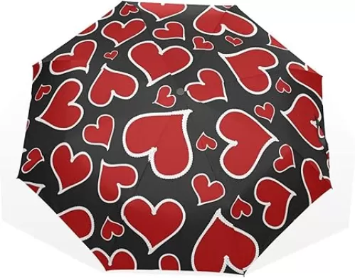 Valentines Day Heart Manual Umbrella Lightweight Folding Rain Umbrellas for Women Men Student