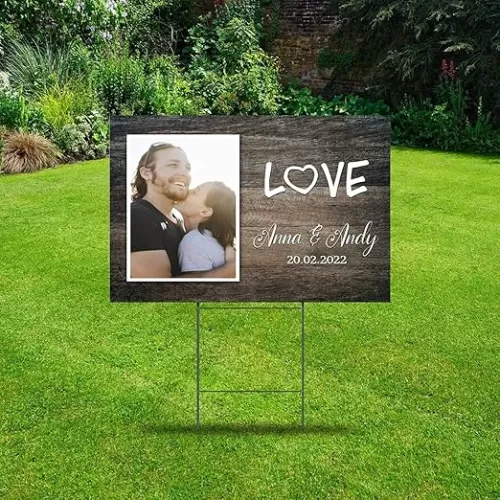 Valentines Day Love Heart Shape Yard Sign 12x18 Inch Wedding and Reception Directional Personalized Yard Lawn Sign for Garage Sale Graduations Party Supplies Décor