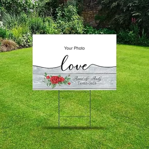 Valentines Day Love Heart Shape Yard Sign Outdoor Decoration for Gender Reveal 12x18 Inch Double Sided Lawn Sign Mr Metal Lawn Signs with Stakes for Businesses Holiday Party