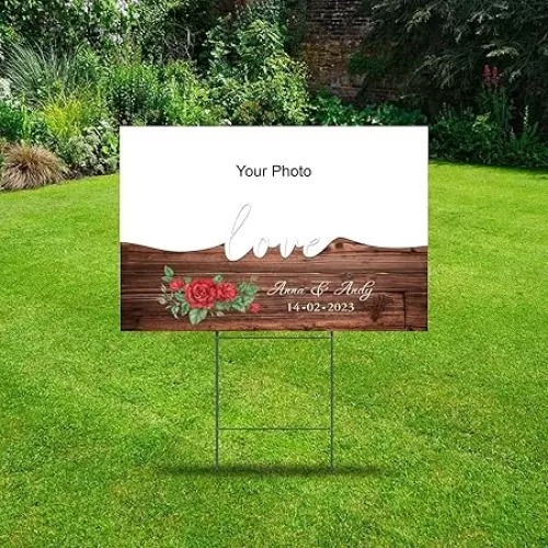 Valentines Day Love Heart Shape Yard Sign Party Decorations Props 12x18 Customized Yard Signs with Stakes Engagement Party Bridal Shower Proposal Metal Lawn Signs with Stakes for House Garden