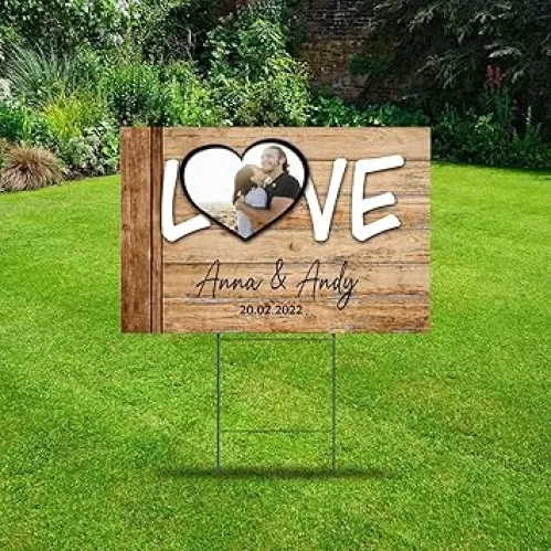 Valentines Day Love Heart Shape Yard Sign Party Supplies Décor for Political 12x18 Funny Yard Signs with Stakes Romantic Wedding Gift for Couples Corrugated Plastic Yard Lawn Sign for House Garden