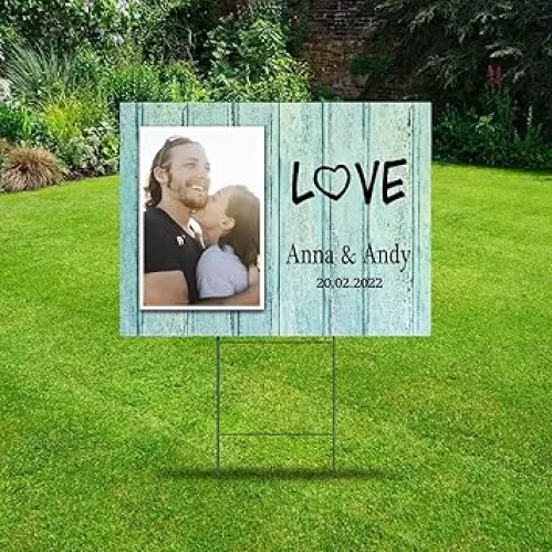 Valentines Day Love Heart Shape Yard Signs with Stakes Outdoor Decoration for Holiday 18x24 Funny Lawn Signs Bridal Shower And Wedding Party Corrugated Yard Lawn Sign for Graduations Gender Reveal