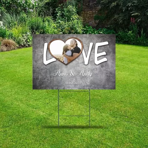 Valentines Day Love Heart Shape Yard Signs with Stakes Party Decorations Props for Rent 12x18 Inch Funny Lawn Sign Boyfriend Girlfriend Wife Husband Metal Yard Sign for Outside Garage Sale