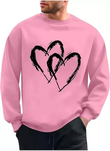 Valentines Day Sweatshirt for Men Love Heart Graphic Crewneck Pullover Sweatshirts Funny Long Sleeve Valentine Shirts