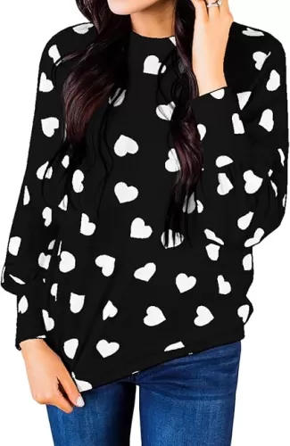 Valphsio Womens Valentines Tshirt Long Sleeve Heart Prints Blouse Crew Neck Sweatshirt
