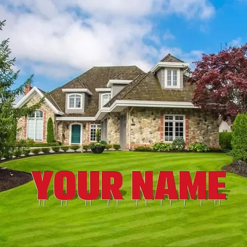VictoryStore Custom Yard Letters 20 Inch Yard Words, Custom Name Yard Letters Print, 8 Characters Max, Includes Stakes (Red)