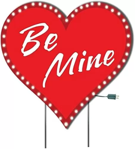 VictoryStore Yard Sign Outdoor Lawn Decorations: Giant Lighted “Be Mine” Valentine Heart Sign. with 2 ez Stakes and 50ct Lights, Waterproof Corrugated Plastic