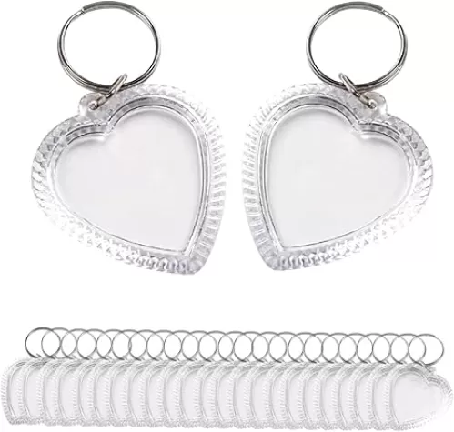 vipolish 25 PCS Transparent Acrylic Photo Frame Keyring Heart-shaped Blank DIY Picture Insert Frame Keychains Key Rings for Unisex Friends Family Couple Craft Artwork