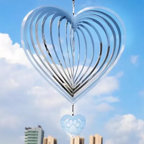 Wind Spinner Outdoor Metal Decorations, Bird Deterrents Silver Heart Wind Spinners for Yard and Garden, Mother's Day Christmas Thanksgiving Ornament Gifts