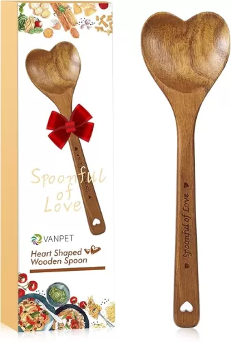 Wooden Heart Spoons - Heart Shaped Wooden Spoon Kitchenware for Cooking with Love, Unique Mother's Day Gifts for Cooks Hostesses Mom Grandma Wife Weddings House Warming Kitchen Accessories (1 PC)