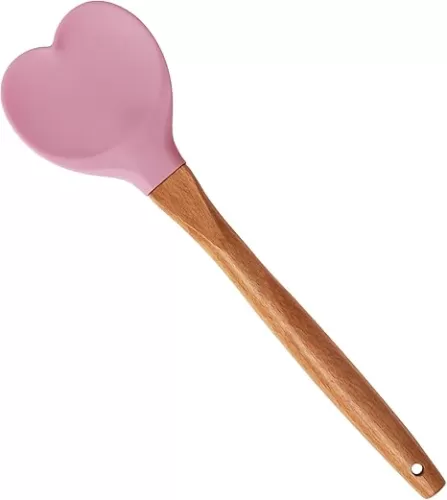 Yansumi Heart-Shaped Silicone Spatula with Wooden Handle for Nonstick Cookware-Kitchen Utensils for Baking, Cooking, Mixing, Scraping, and Stirring (Pink)