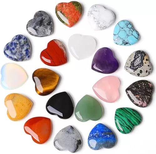 YATOJUZI 20PCS Natural Healing Crystals and Heart Stones Set Bulk Love Crystal Hearts Amethyst Rose Quartz Gemstones Polished Thumb Pocket Stone Chakra Reiki Valentine