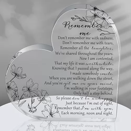 Yookeer Sympathy Gift Acrylic Heart Shape Memorial Bereavement Gifts for Loss of Loved One Remembrance Condolence Funeral Grief Keepsake for Mom Dad Grandma friend Table Centerpieces(Simple Style)