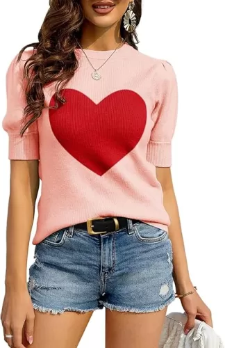 Zbyclub Womens Puff Short Sleeve Sweaters Pullover Shirt Tops Crew Neck Lightweight Knit Sweater Blouses