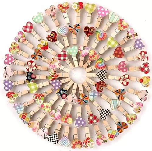 100 Pcs Mini Wooden Clothespins with Hearts for Hanging Photos Decorations for Valentine Engagement Wedding Bridal Shower Party