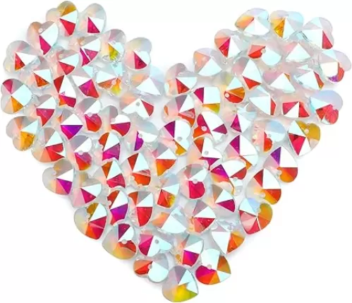 100pcs 14mm Faceted Crystal Heart Beads Charm Colorful Suncatcher Glass Love Heart Dangle Pendants Romantic Valentine's Day Ideas for Jewelry Necklaces Making