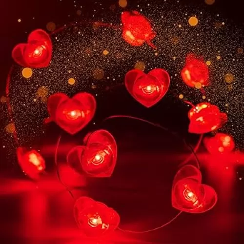 10FT Red Heart Fairy Lights Battery Operated with Timer for Mothers Day Decoration, LED String Lights Indoor Outdoor Waterproof Twinkle Lights for Christmas Proposal Anniversary Valentines Party Decor