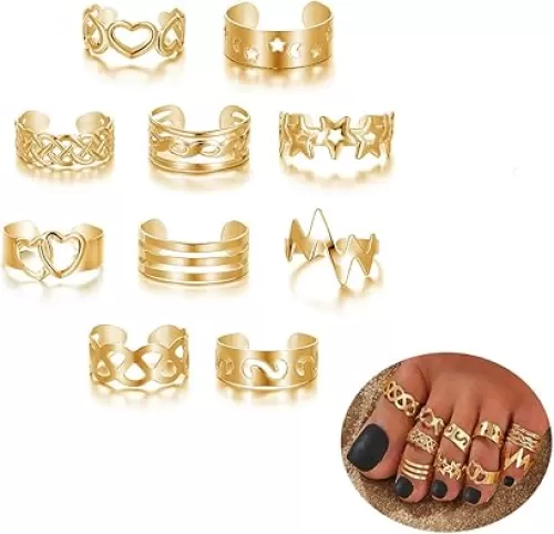 10pc Moon Star Toe Rings Set Adjustable Band Rings Bulk Knuckle Rings Open Rings Star Finger Rings Heart-Shape Toe Ring Jewelry for Women