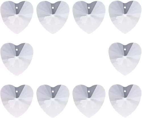 10pcs Crystal Prisms Heart Shape Chandelier Drop Parts Hanging Pendants Curtain Lamp Drop 40mm Suncatcher with Rings Rainbow Maker Home Decor