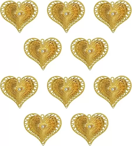 10pcs Gold Heart Shape Suncatcher Parts Hanging Window Pendant DIY Metal Part Ornament Hand-Crafts Gifts