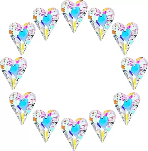 12pcs AB Coating Crystal Heart Prism Suncatcher, Heart Prisms Rainbow Maker, Window Sun Catcher Crystals Hanging Pendant for Garden Home Wedding Christmas Decor(27mm)