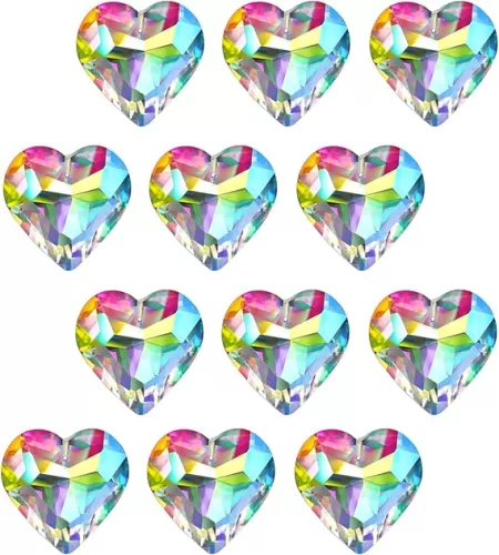 12PCS Crystal Suncatcher Pendants, Heart Prism Suncatcher Hanging Pendant, Colorful Sun Catchers with Crystals, 18mm Hanging Crystals for Windows, Rainbow Maker for Gift Necklace Making Wedding Decor
