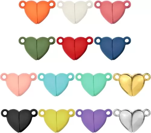 14 Pairs Magnetic Necklace Clasp, Heart Shaped Magnetic Clasps Multicolor Friendship Heart Buckle Metal Silicone Bracelet Clasps and Closures for Jewelry Making Pendants Necklaces Bracelets DIY Crafts