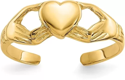 14k Real Yellog Gold High Polished Claddagh Heart Summer Toe Ring