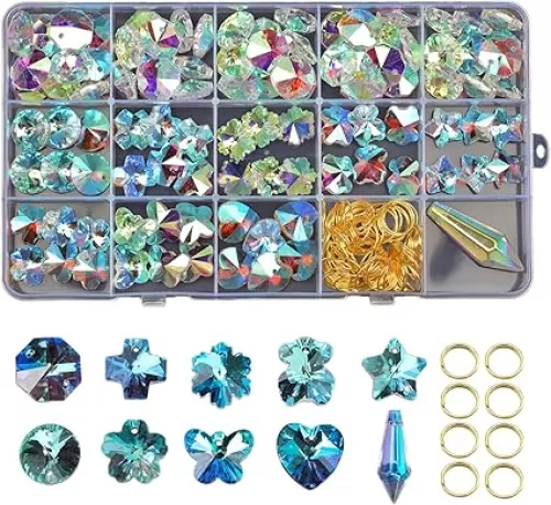 160 Pcs Mix AB Crystal Beads Suncatcher Prism Kit Charms Butterfly Heart Snowflake Loose Beads Jewelry Cross Charm Crystal Pendants DIY Supplies Crafts for Adults Garden Decor